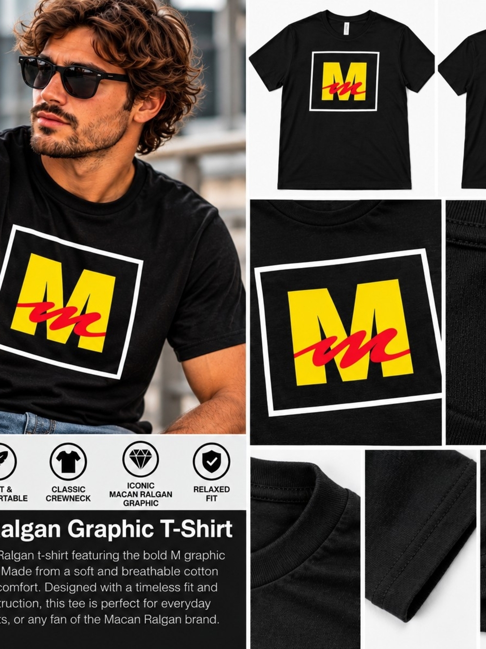 Bella Canvas Black Short-Sleeve T-Shirt with Yellow and Red Graphic